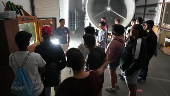 Students visiting the wind tunnel